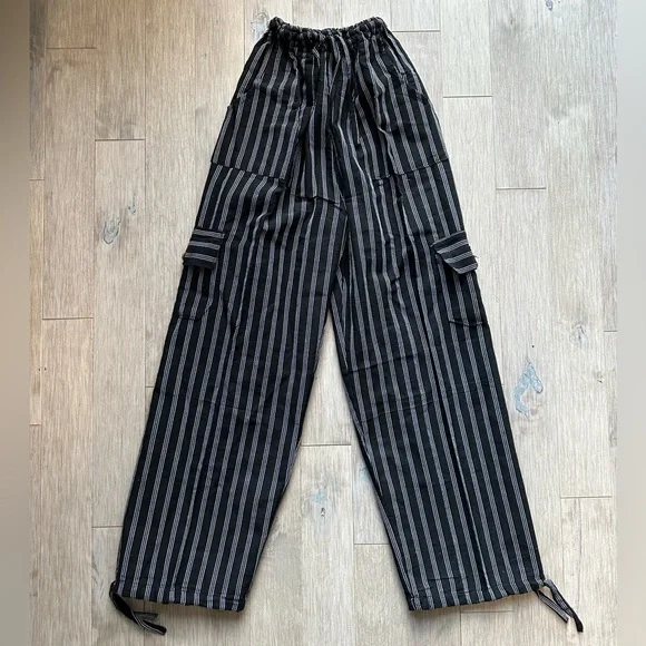 Handmade Peruvian Inca Boho Striped Black Straight Leg Pants Medium - Picture 1 of 5